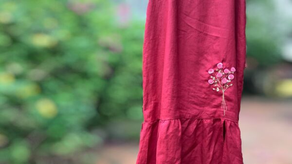 red linen dress hoi an with hand embroidery