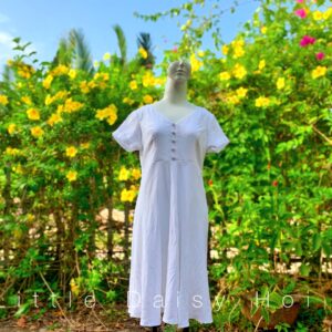 white linen dress Hoi An with hand embroidery