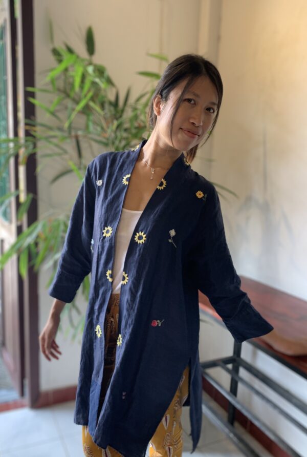 linen kimono with hand embroidery hoi an