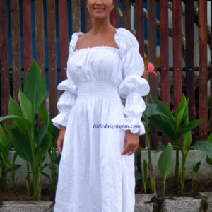 Puffy Sleeve Linen Dress