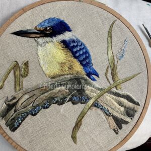 Kingfisher embroidered thêu chim bói cá học thêu tay embroidery class online